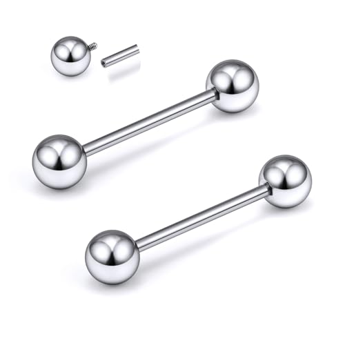 2G 4G 6G 8G 10G 12G 14G 16G Astm F136 Titanium Internally Threaded Nipple Tongue Rings Piercing Jewelry Industrial Straight Barbell Tongue Nipple Ring Bridge Piercing Jewelry For Women Men - size: 14 Gauge-16MM