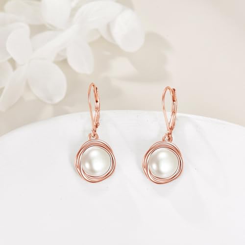FreshWater Pearl Dangle Earrings 925 Sterling Silver Lapis lazuli Turquoise Larimar Opal Black Pearl Leverback Earrings for Women Birthday Hypoallergenic - style: pearl earrings rose gold Plated