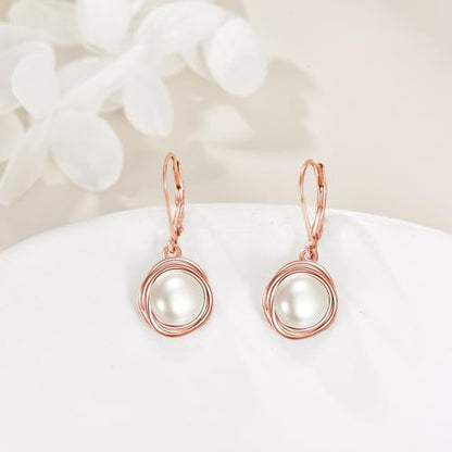 FreshWater Pearl Dangle Earrings 925 Sterling Silver Lapis lazuli Turquoise Larimar Opal Black Pearl Leverback Earrings for Women Birthday Hypoallergenic - style: pearl earrings rose gold Plated
