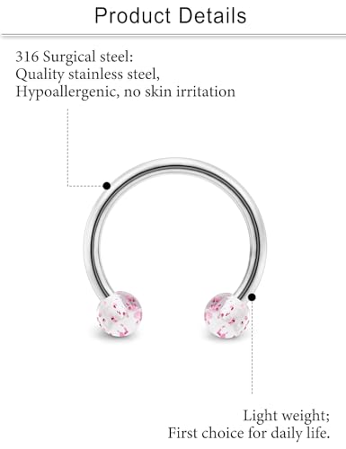 Cisyozi 20G 18G 16G 14G Septum Rings 316L Surgical Steel Septum Nose Lip Rings Horseshoes Cartilage Helix Tragus Rook Daith Earring Hoop Smiley Piercing Jewelry for Women Men 8mm 10mm 12mm 14mm 16mm - color: Mix Color-20G-Inner Dia:10mm-Balls:3mm