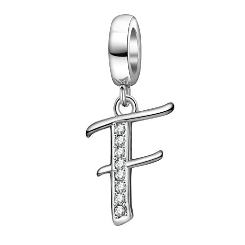 925 Sterling Silver Initial Charm fits Pandora, Gift for Mom Wife | Christmas,Birthday,Mother's Day, Anniversary, Valentine's Day - color: Letter F