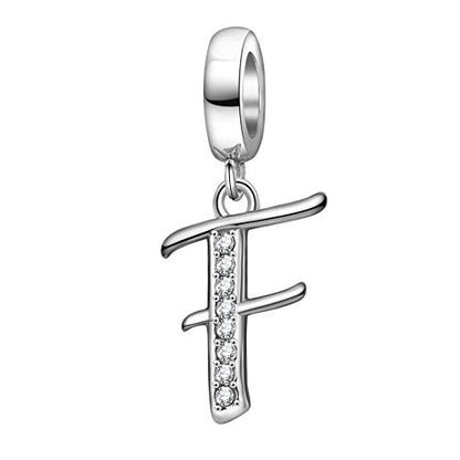 925 Sterling Silver Initial Charm fits Pandora, Gift for Mom Wife | Christmas,Birthday,Mother's Day, Anniversary, Valentine's Day - color: Letter F