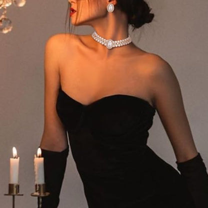 BriLove 1920s Costume Jewelry Set for Women,Vintage Multilayer Simulated Pearl Crystal Necklace Bracelet Earrings Cosplay Party Accessories - style: Stud