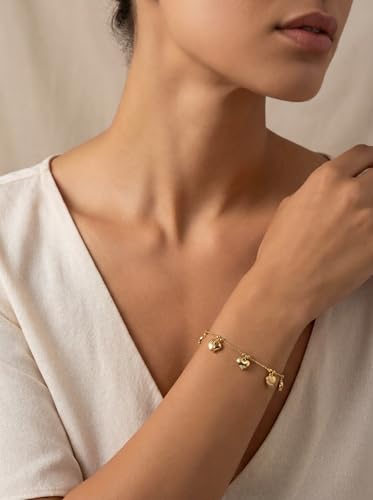 14K Gold Heart Charm Bracelet for Women, Dainty Cute Gold Plated Link Chain Bracelets, Women's Trendy Jewelry Gift