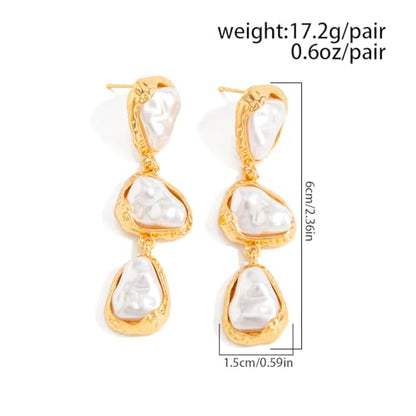 Baroque Pearl Dangle Drop Earrings for Women Gold Plated Irregular Pearl Earrings Fashion Statement Jewelry for Wedding Party - color: Silver