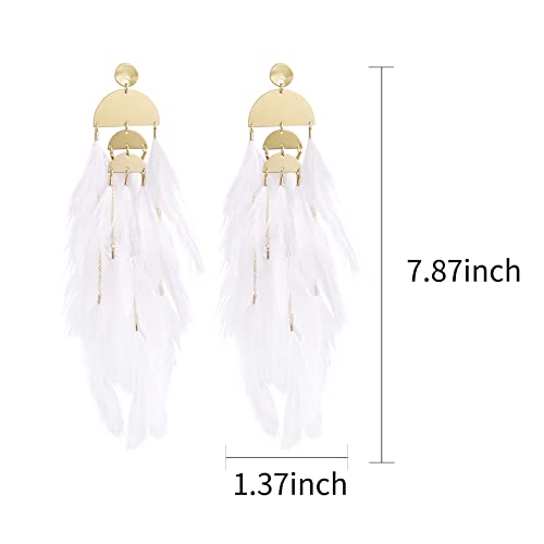 Bohemian Feather Dangle Earrings for Women with Shell Beads Long Tassel Design Drop Earrings - style: Style-White