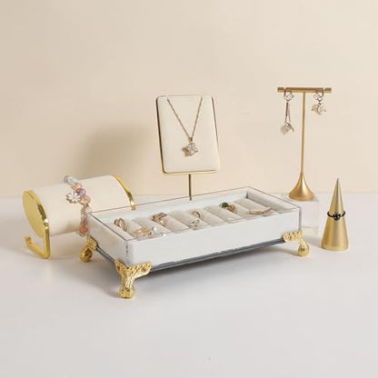 velvet slots Ring holder for jewelry organizer, Earring ring display stand for selling, felt ring jewelry holder tray showcase【Velvet slots Ring Holder-White】 - color: White