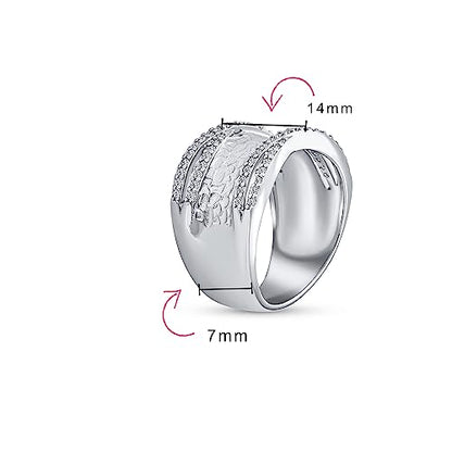 Bling Jewelry Personalized Modern Criss Cross Style CZ Accent Band Fashion Statement Brushed Hammered Matte Finish Wide Band Ring Silver Plated Brass