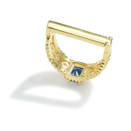 Sparkling Crystal Men's Neck Tie Ring Tie Clasp Necktie Clips Holder Tie Accessories with Box for Wedding Jewelry Gift - style: Gold Clips with Blue Square CZ