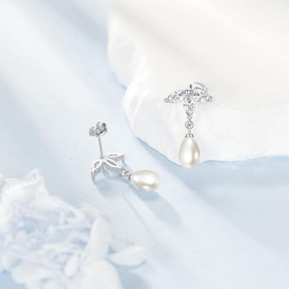 Moissanite Pearl Earrings for Women Sterling Silver Tree of Life Drop Dangle Jewelry Gifts for Wedding Anniversary Birthday