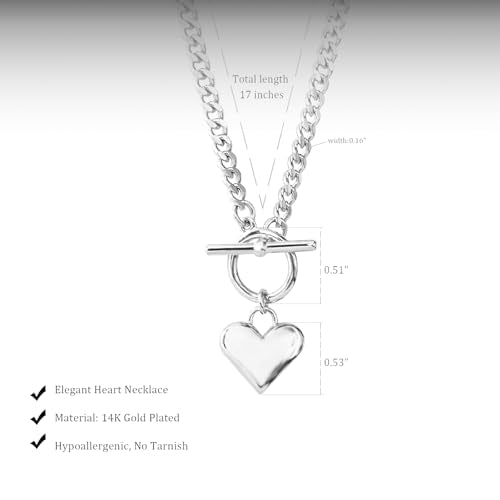 HERIER Cute Heart Necklace Dainty 18k Gold Plated Tiny Heart Pendant Choker Necklaces Small Gold Love Open Heart Chain Necklace for Women Simple Gold Necklace for Women Trendy Jewelry - color: Chunky Puffy Heart Necklace-Silver