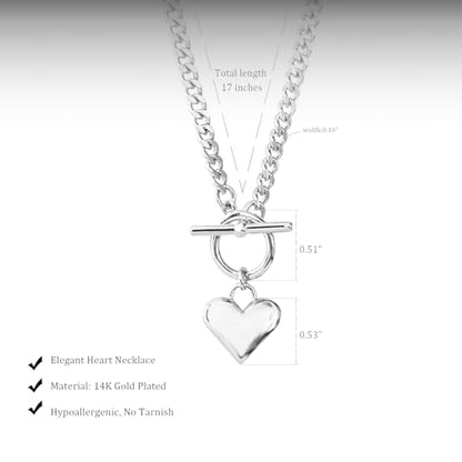 HERIER Cute Heart Necklace Dainty 18k Gold Plated Tiny Heart Pendant Choker Necklaces Small Gold Love Open Heart Chain Necklace for Women Simple Gold Necklace for Women Trendy Jewelry - color: Chunky Puffy Heart Necklace-Silver