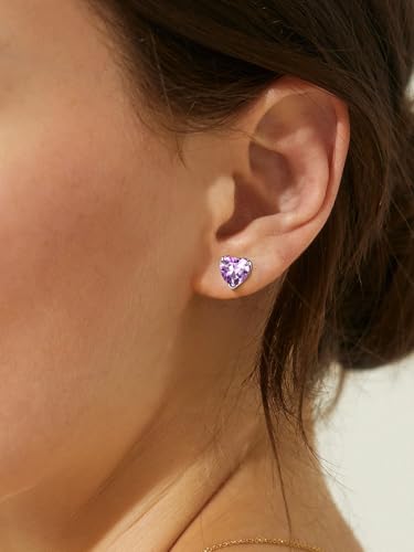 FindChic 2 Carat Birthstone Stud Earrings for Women, Round/Heart/Princess Cut Stud Earrings, Hypoallergenic Studs with 925 Sterling Silver Posts, 12 Months Birthday Jewelry Gift - color: 06. June-Alexandrite(Heart Cut)