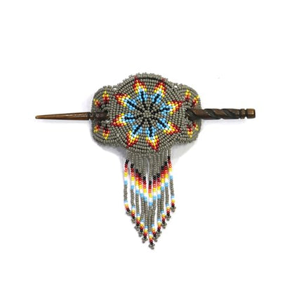 Beaded Hair Clips Native American Style Handmade Collection (Grey Star) - color: Grey Star