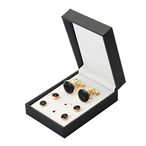 Men's Cufflinks & Tuxedo Studs Set - 316L Stainless Steel Formal Wedding Jewelry, Groomsmen Gift Set with Gift Box - color: 6pcs Gold