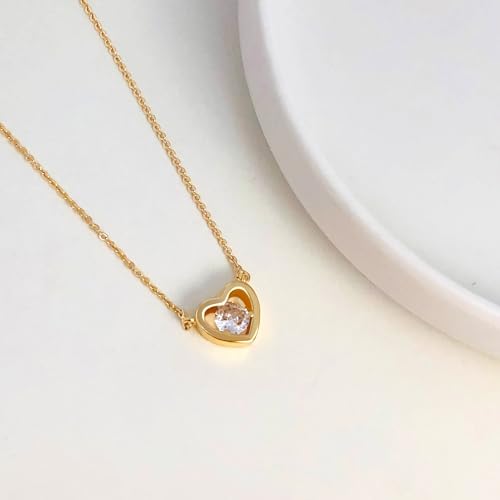 Zeffy Dainty Gold Heart Necklace for Women Trendy 14K Gold/Silver Plate Cute Heart Pendant Choker Necklaces Gold Love Heart Chain Necklace for Women Dainty Gold Jewelry Gifts for Women - style: Tiny Diamond Heart Necklace-Gold