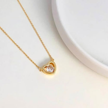 Zeffy Dainty Gold Heart Necklace for Women Trendy 14K Gold/Silver Plate Cute Heart Pendant Choker Necklaces Gold Love Heart Chain Necklace for Women Dainty Gold Jewelry Gifts for Women - style: Tiny Diamond Heart Necklace-Gold