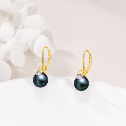 TIGER RIDER Pearl Earrings 925 Sterling Silver Leverback Hypoallergenic Drop Earring Jewelry for Women Birthday Gifts - style: Black Pearl 2