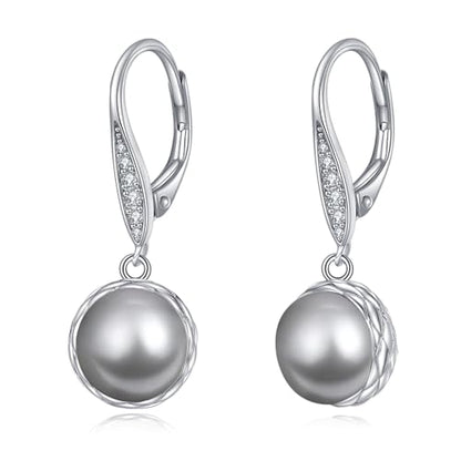 925 Sterling Silver 8mm Pearl Dangle Drop Earrings Moonstone Larimar Opal Rose Quartz Black Pearl Leverback Earrings for Women Christmas Gifts for Her - style: Black Pearl Earrings A