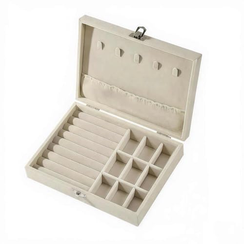 Small Jewelry Box for Women - Velvet Jewelry Box Organizers and Storage, Necklace, Earring, Ring, Bracelets Box (Ivory white)