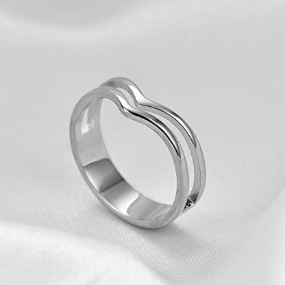 MYNENEY Pointed Classical Promise Ring Stainless Steel Thin Ring For Women - color: Silver, size: 4