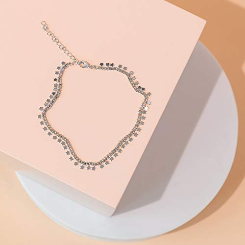 PAVOI 14K Gold Plated Anklet for Women - Trendy Link Chain Ankle Bracelet Summer Jewelry - Boho Dainty Anklets with Cubic Zirconia, Beaded, Evil Eye, Star, Station, Pearls Adjustable Gold Jewelry - style: Star