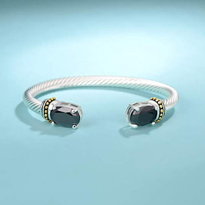 Stainless Steel Cuff Bangles Crystal Mosaic Bracelet Bangle for Women Fashion Jewelry BR75854 - color: Black