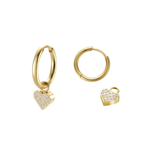 Women's Huggie Hoop Earrings with Small Cute Charm - style: Gold Heart CZ