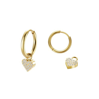 Women's Huggie Hoop Earrings with Small Cute Charm - style: Gold Heart CZ