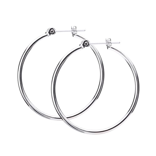 LOKUMI Resin Post Hoop Earrings | Hypoallergenic & Nickel-Free | Made in Japan | Available in 6 sizes and 3 finishes: Silver, 24K Gold, and Pink Gold - color: 30mm silver plated