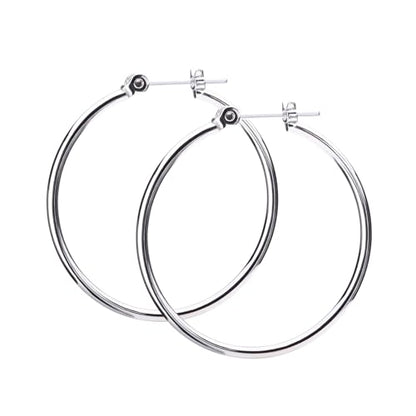 LOKUMI Resin Post Hoop Earrings | Hypoallergenic & Nickel-Free | Made in Japan | Available in 6 sizes and 3 finishes: Silver, 24K Gold, and Pink Gold - color: 30mm silver plated