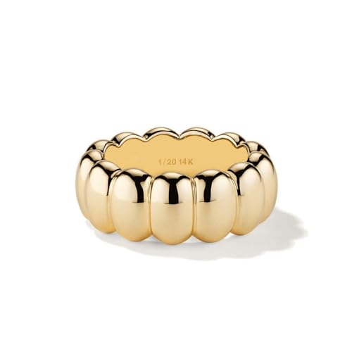 NOKMIT 14K Gold Filled Chunky Statement Rings, Stackable Band for Women | Non Tarnish & Hypoallergenic Wide Wedding Band | Puffy Croissant Thumb Finger Ring | Size 5-10 | Anillos de Oro 14K de Mujer - color: A-Gold