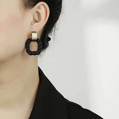 RUOFFETA Rectangle Earrings for Women, Acrylic Square Earrings Twisted Geometric Statement Jewelry - color: Black Gold