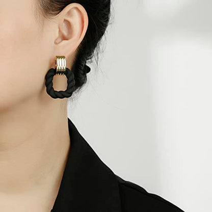 RUOFFETA Rectangle Earrings for Women, Acrylic Square Earrings Twisted Geometric Statement Jewelry - color: Black Gold