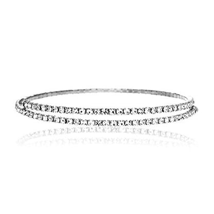 NTLX Crystal Bracelet for Women - Rhinestone Coil Bangle Bracelet – Flexible & Adjustable - Silver & Gold Plated - Bridal, Wedding, Prom, Party, Pageant, Evening, Casual, Tennis Bracelet with Gift Box - color: Silver