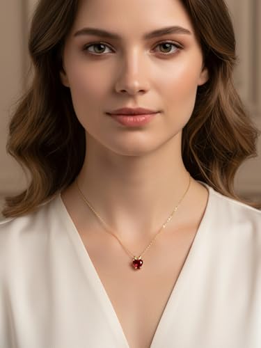 CYW Genuine Sapphire/Emerald/Ruby/Moissanite Necklace for Women, Really Authentic Solid 925 Sterling Silver, 16"/18"/20" Adjustable Chain, Anniversary Mother's Day Valentines Gift - color: Ruby - Heart - Yellow Gold, size: 6.5mm