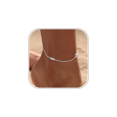 Ankle Bracelets for Women 14K Gold/Silver Plated Cross Heart Bead Anklet Waterproof Adjustable Chain Non Tarnish Cute Boho Trendy Dainty Summer Beach Foot Jewelry Gift for Her - style: Evil Eye-SL
