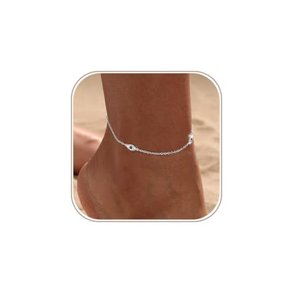 Ankle Bracelets for Women 14K Gold/Silver Plated Cross Heart Bead Anklet Waterproof Adjustable Chain Non Tarnish Cute Boho Trendy Dainty Summer Beach Foot Jewelry Gift for Her - style: Evil Eye-SL