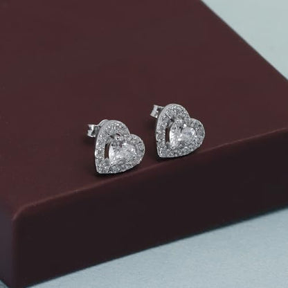LeCalla 925 Sterling Silver CZ Stud Earrings for Women | Cubic Zirconia Halo & Heart Stud Earring | Rhodium-Plated Silver Jewelry for Her Mom Wife - color: Heart Shaped Studs