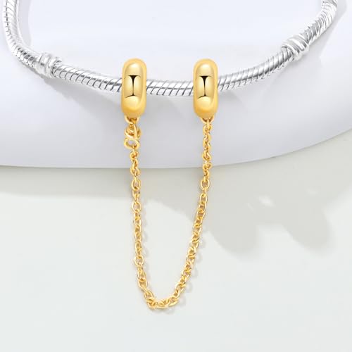 Spacer Stopper Beads for Bracelets & Necklaces, 925 Sterling Silver Beads | Smooth & Pave Cubic Zirconia (White, Blue, 18K Gold Plated) | Anti-Slide Separator Charms S925 Women Jewelry - color: Safety Chain gold simple