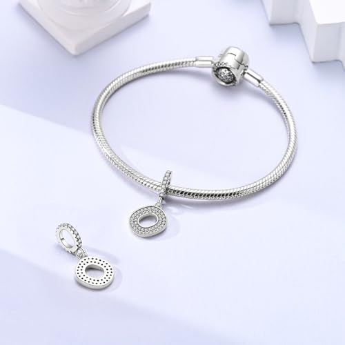 Hapour Letter 925 Sterling Silver Charm with Cubic Zirconia Alphabet A-Z Initial Dangle Charms Beads Pendent DIY Jewelry for Bracelets Necklace - color: O