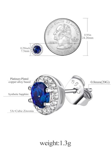 FindChic Birthstone Earrings for Women, Round/Heart/Square/Teardrop Earrings with 925 Sterling Silver Posts & Push Backs, Hypoallergenic Studs with Cubic Zirconia, 12 Months Jewelry with Gift Box - style: 09. September-Sapphire (Round)
