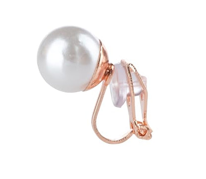 Aloha Earrings Simulated Freshwater Pearl Clip On Stud Earrings - style: Rose Gold Tone