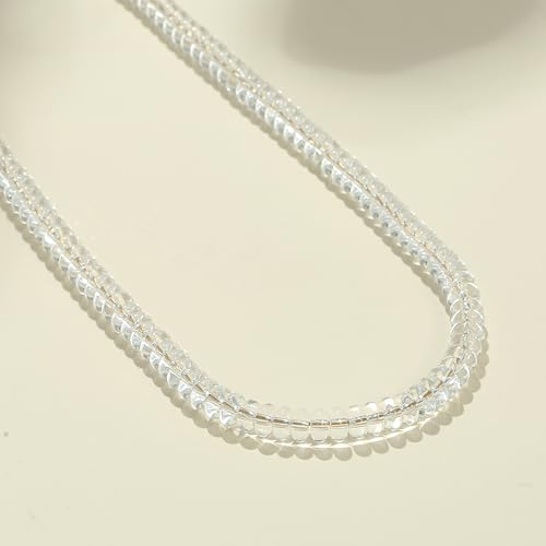 Joya Love Colorful Gemstone Beaded Necklaces For Women Trendy Rainbow Natural Stone Boho Handmade Stainless Steel Waterproof Strand Necklaces Jewelry For Women Gift - color: Translucent White