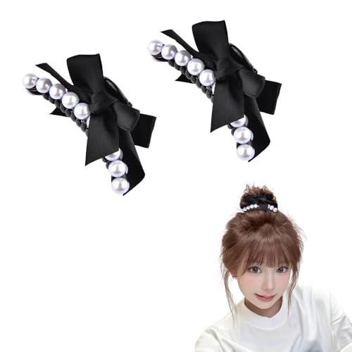 Halloween Hair Bows for Women Girls Small Claw Clips for Thin Thick Hair Festival Formal Daily Hairclip Bow Accessories for Prom Silk Ribbon Pearl Bow Claw Clips Party Favor Ladies Decorative Jaw Clip - color: Bow Claw Clips 2 Pcs
