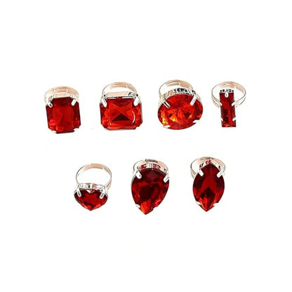 Chunky 7Pcs Silver Crystal Knuckle Rings Set Geometric Rhinestone Waterdrop Open Rings Stackable CZ Circle Square Finger Rings Jewelry Set for Women - color: Red