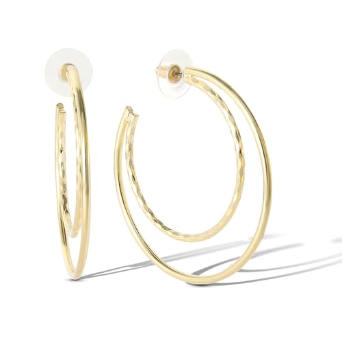 Jessica Simpson Womens Hoop Earrings - Silver-Tone or Gold-Tone Hoop | Earrings for Women - color: Gold Double Hoops