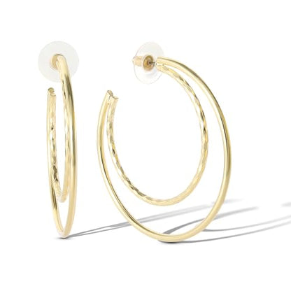 Jessica Simpson Womens Hoop Earrings - Silver-Tone or Gold-Tone Hoop | Earrings for Women - color: Gold Double Hoops