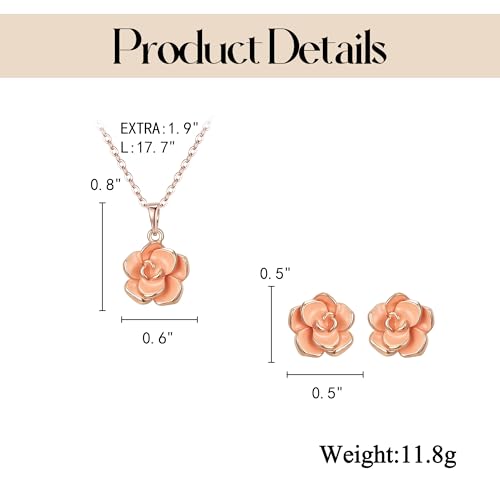 EleQueen Rose Flower Necklace Earrings Bracelet Set for Women - color: Orange-Rose Gold-Tone