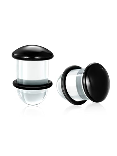 Aumeo One Pair Glass Gauges for Ears Single Flare Glass Plugs for Women and Men - color: Black, size: 10mm